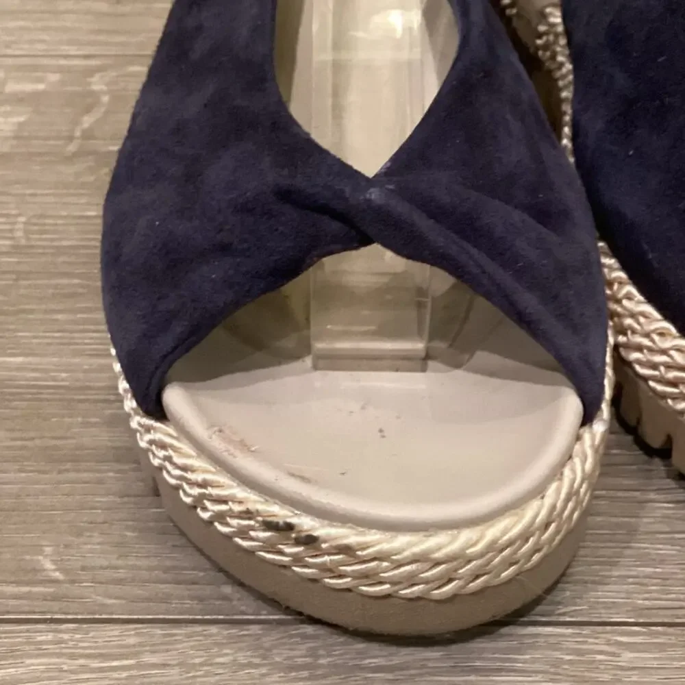 Amalfi Womens Slingback Flats 7.5 N Navy Blue White Nautical Resort Suede Sandal